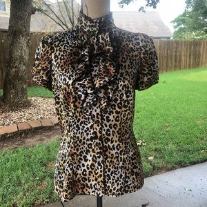 Mock Neck Leopard Print Button-Up Dress Shirt